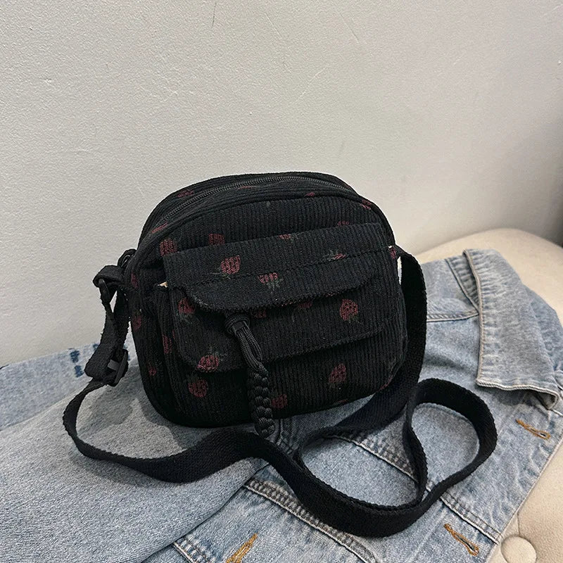 Korean Harajuku Messenger Bags Corduroy Women's Small Shoulder Bag Teenager Girl Crossbody Bag Cute Tote Student Bolsa
