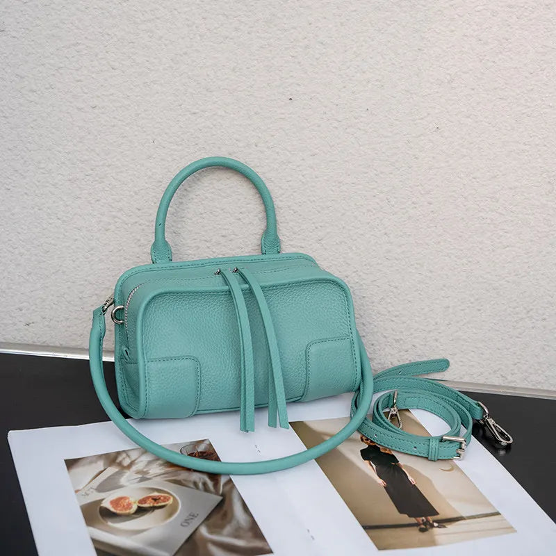 Genuine Cowhide Leather Mini Boston Bag for Women Top Handle Crossbody Bag with Zipper Closure Luxury Designer Messenger bags