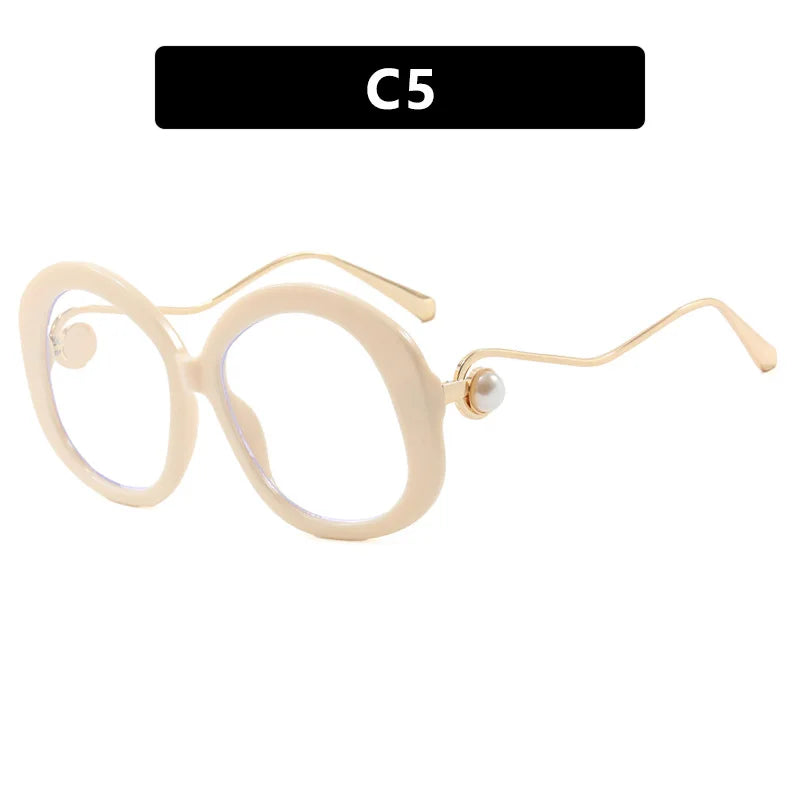JNPCXI Vintage Round Women Luxury Sunglasses Fashion Pearl Design Glasses Frames UV400 Female Spectacles Frame