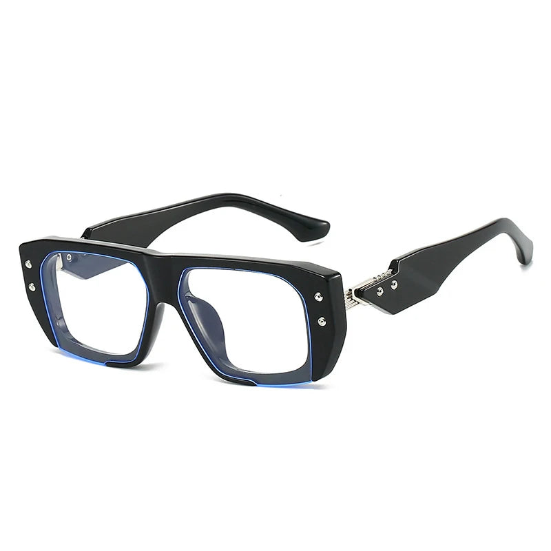 JNPCXI New Square Rivets Sunglasses Women Fashion Gray Stripe Gradient Shades UV400 Men Clear Lens Frame