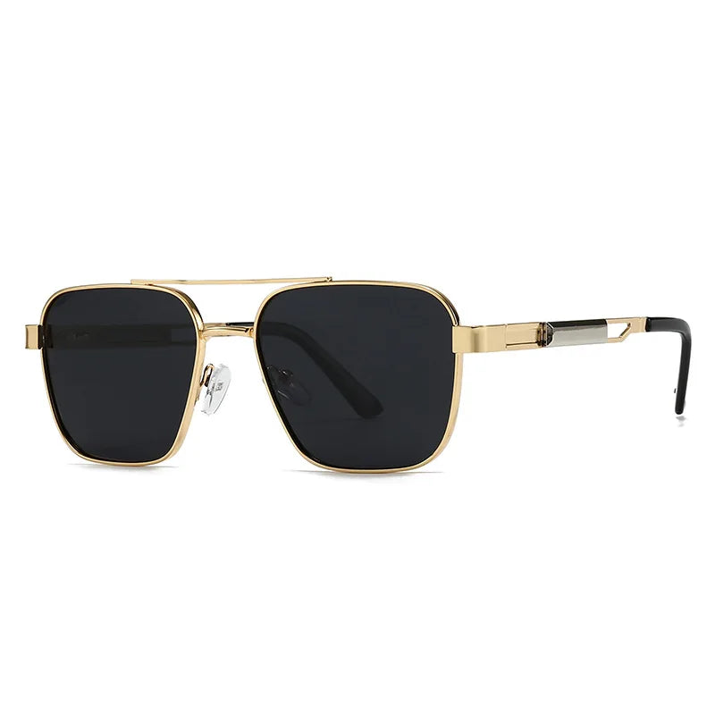 JNPCXI Fashion Double Bridges Square Sunglasses Women Retro Rivets Polarized Men Punk Sun Glasses Shades UV400