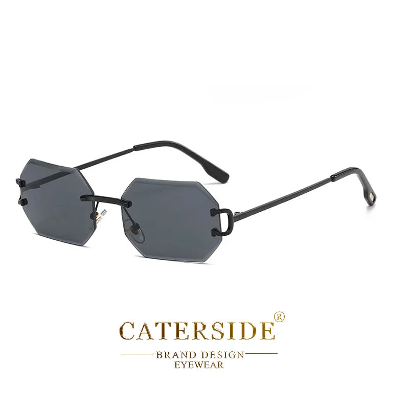 CATERSIDE Rimless Men's Sunglasses Polygon Vintage Frameless Glasses Gradient Lens Women Traveling Party Business Sun Glasses