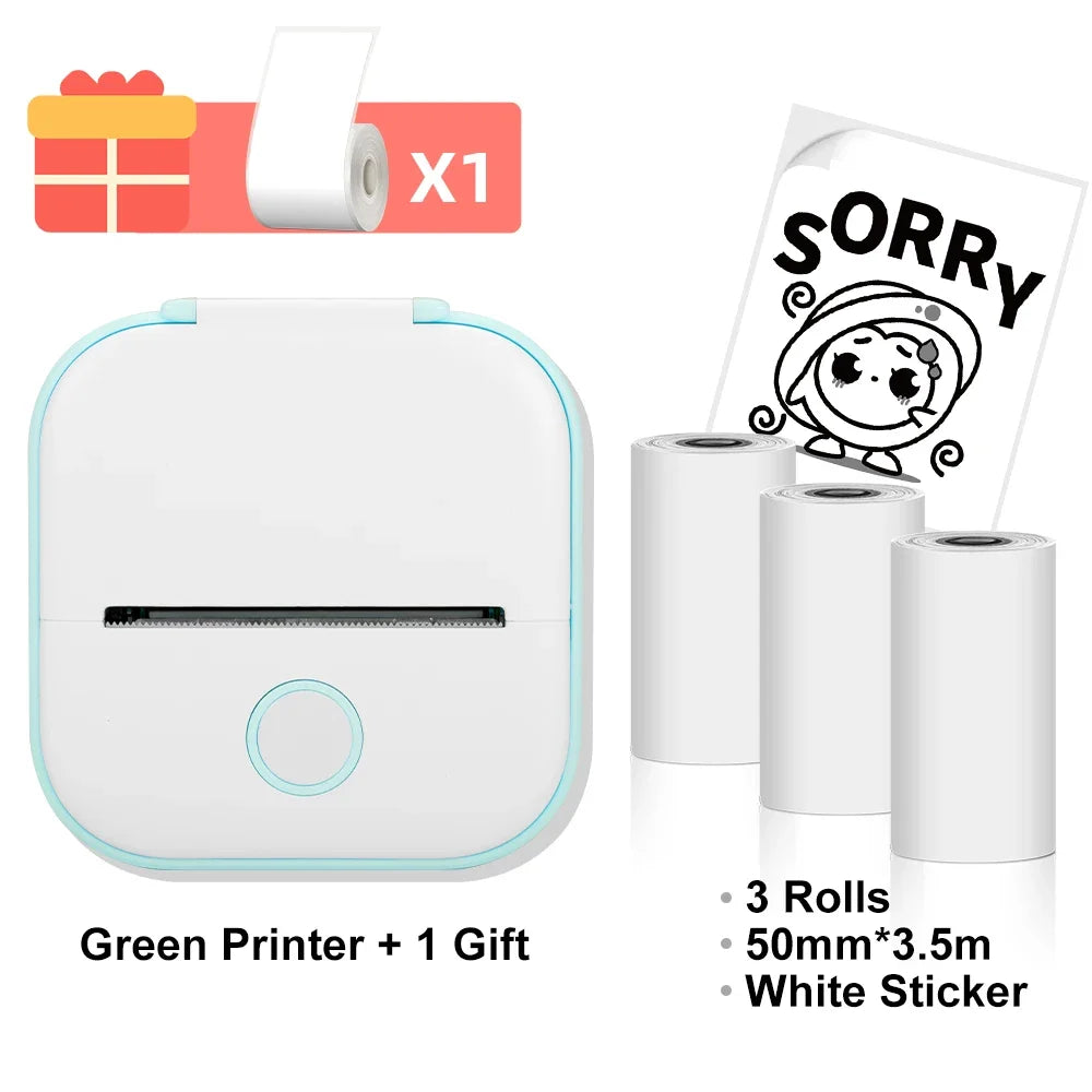 Green T02 Mini Portable Bluetooth Thermal Printer Sticker Photo Maker Machine