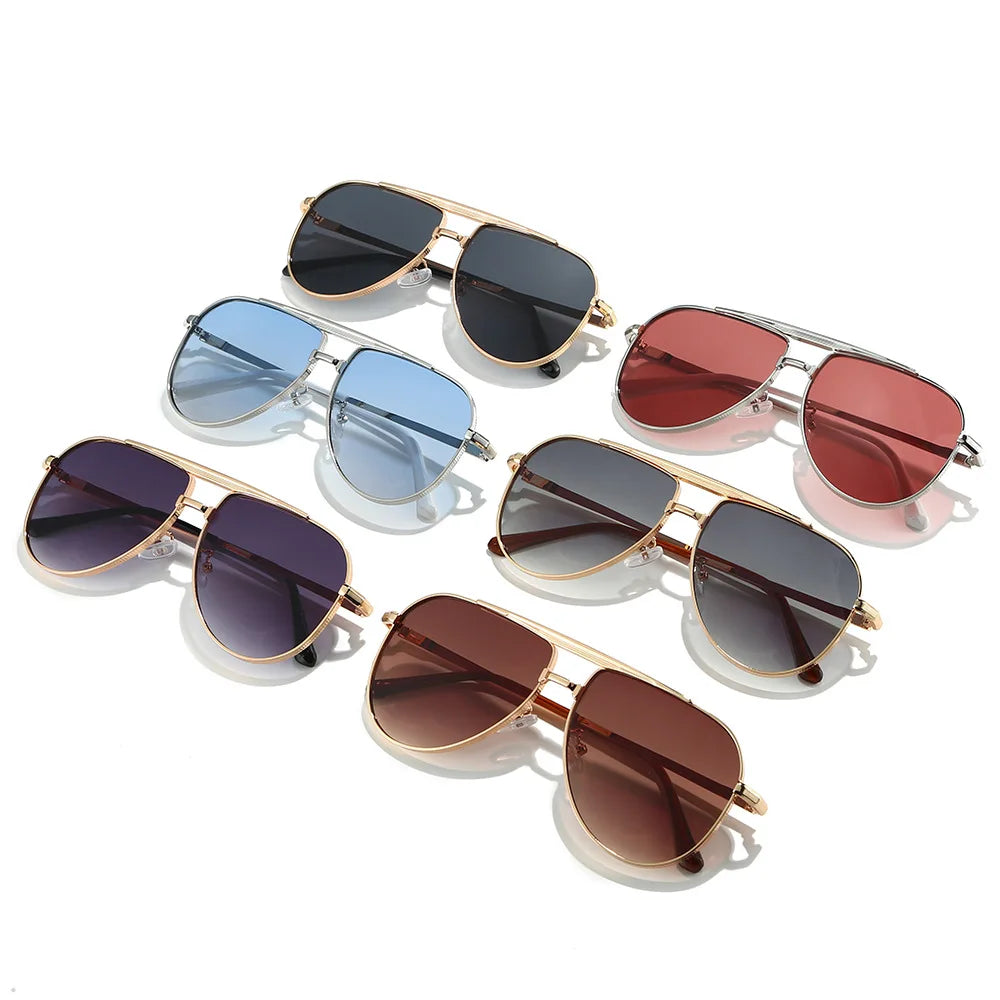 JNPCXI New Retro Metal Double Bridges Pilot Women Sunglasses Fashion Quality Gradient Men Shades UV400 Sun Glasses