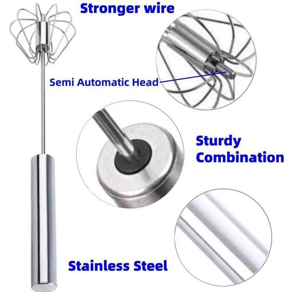 Semi Automatic Mixer Whisk Egg Beater Stainless Steel Manual Hand Mixer Self-Turning Cream Utensils Kitchen Mixer Egg Tools
