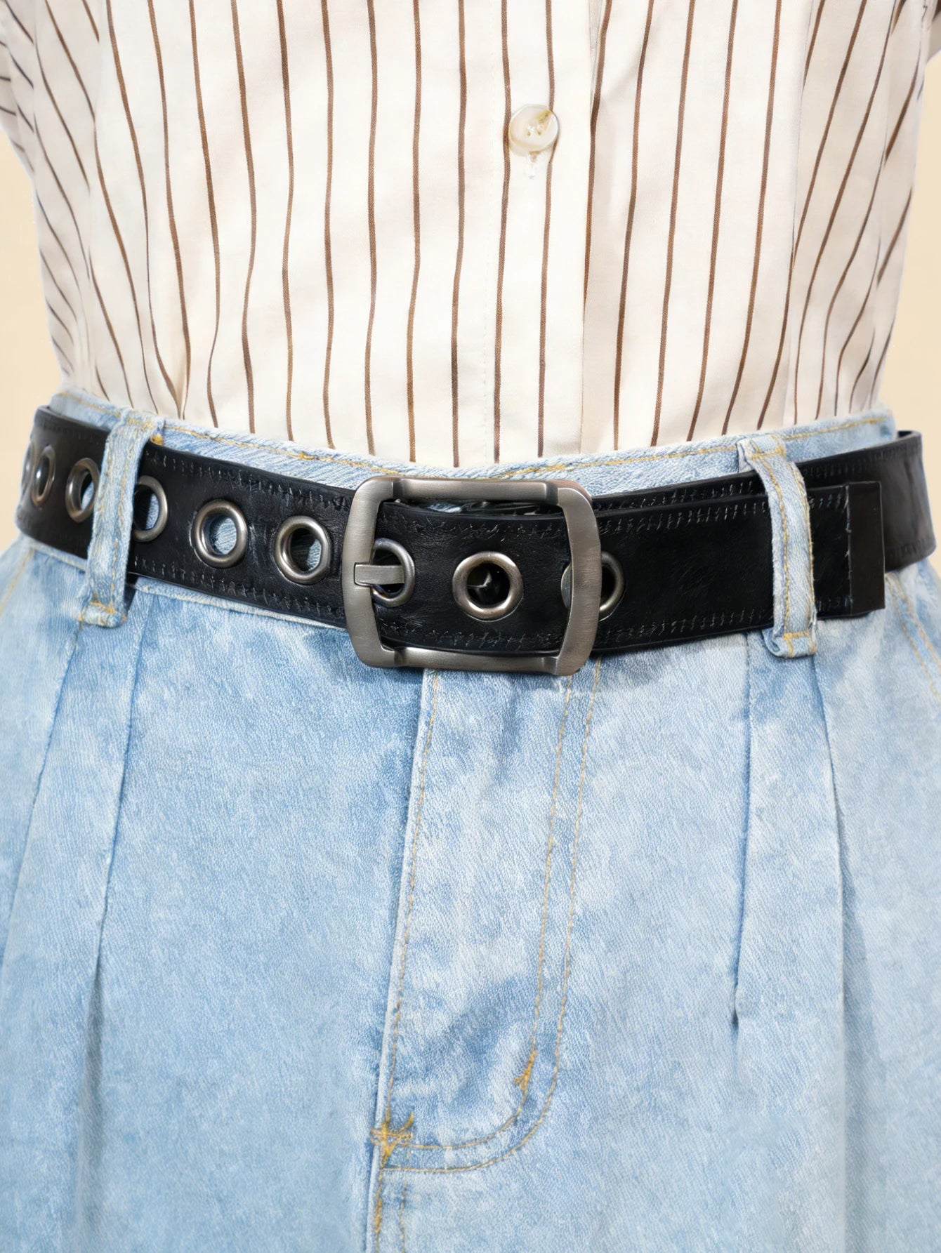 Vintage Carved Buckle Belt for Women Men - Brown Textured Floral Print Western Style Fashion Versatile Waistband Belt