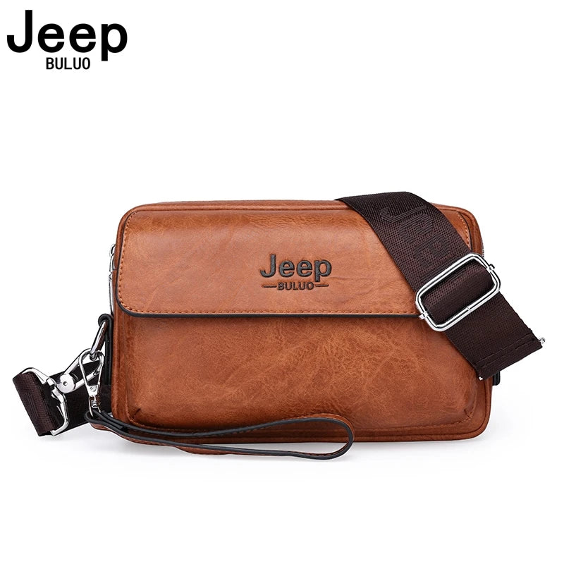 JEEP BULUO Brand Small Men Buckle Bags Leather Shoulder Crossbody Totes Handbags