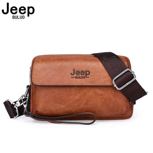 JEEP BULUO Brand Small Men Buckle Bags Leather Shoulder Crossbody Totes Handbags