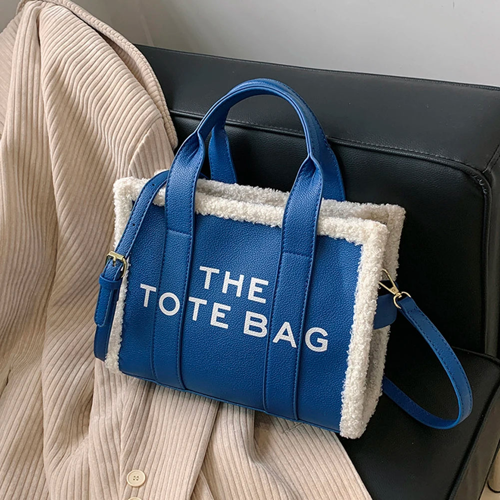 Blue PU Leather Commute Bag Fashion Letter Casual Soft Girls Shop Square Bags