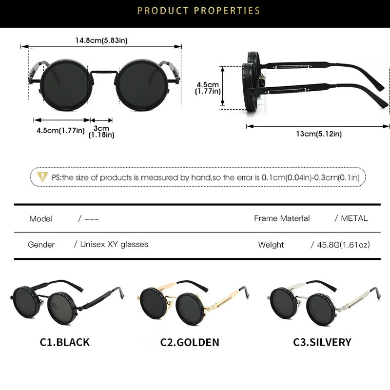 JNPCXI New Vintage Round Punk Men Sunglasses Shades UV400 Fashion Women Adjustable Dimming Outdoor Sun Glasses
