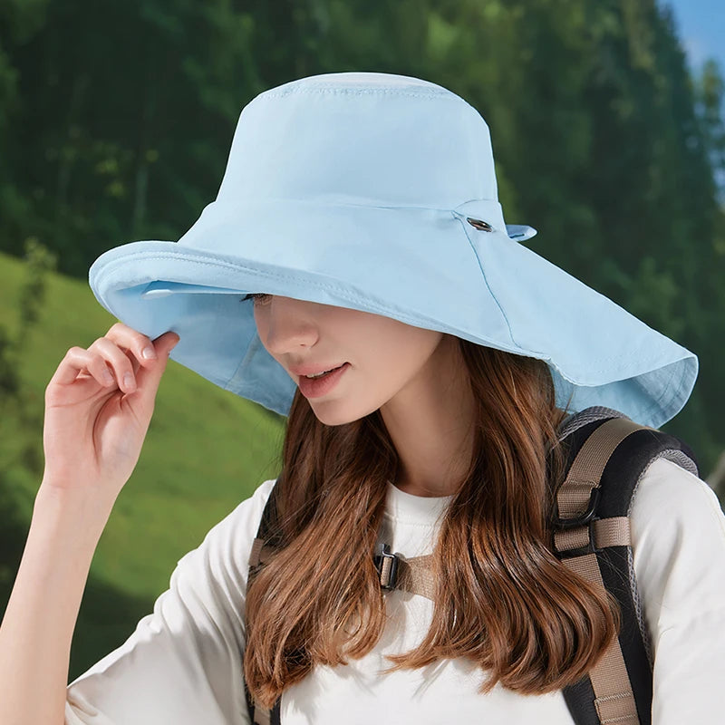 8921Springsummer outdoor double large roof sunscreen hat Korean fashion shawl visor children's quick-drying waterproof fisherma
