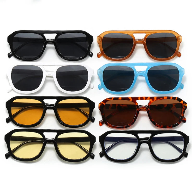 JNPCXI Double Bridges Square Women Sunglasses Fashion Black Orange Frame Men Retro Punk Sun Glasses Shades UV400