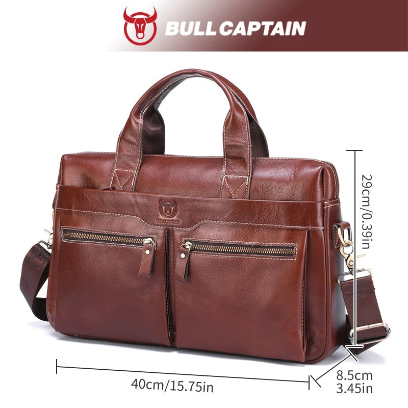BULLCAPTAIN Briefcase Shoulder Bag Men's Genuine Leather 14 Inch Laptop Handbag Office Business Men's Fashion Simple Briefcase