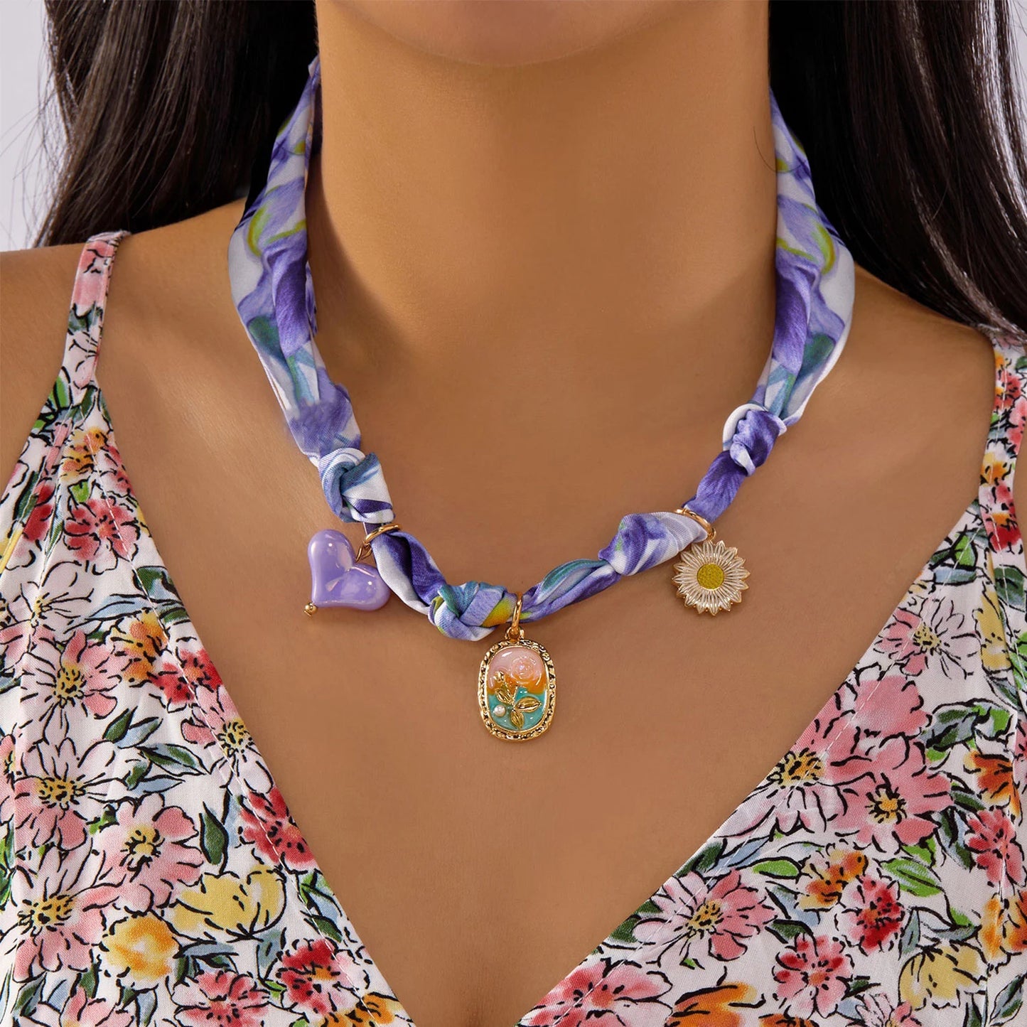 Sweet Cherry Strawberry Bow Heart Pendant Necklace Women's Colorful Ribbon Choker New Trend Neck Chain Jewelry Y2K Accessories