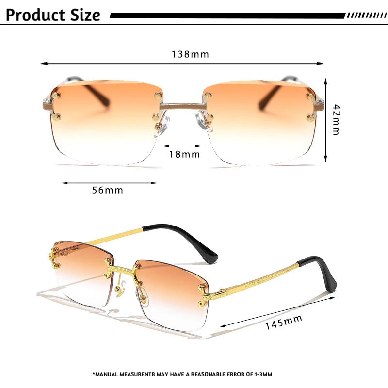 CATERSIDE Metal Rimless Frame Gradient Men's Sunglasses Punk Luxury Women Eyewear Small Rectangle Sun Glasses for UV400 Driving