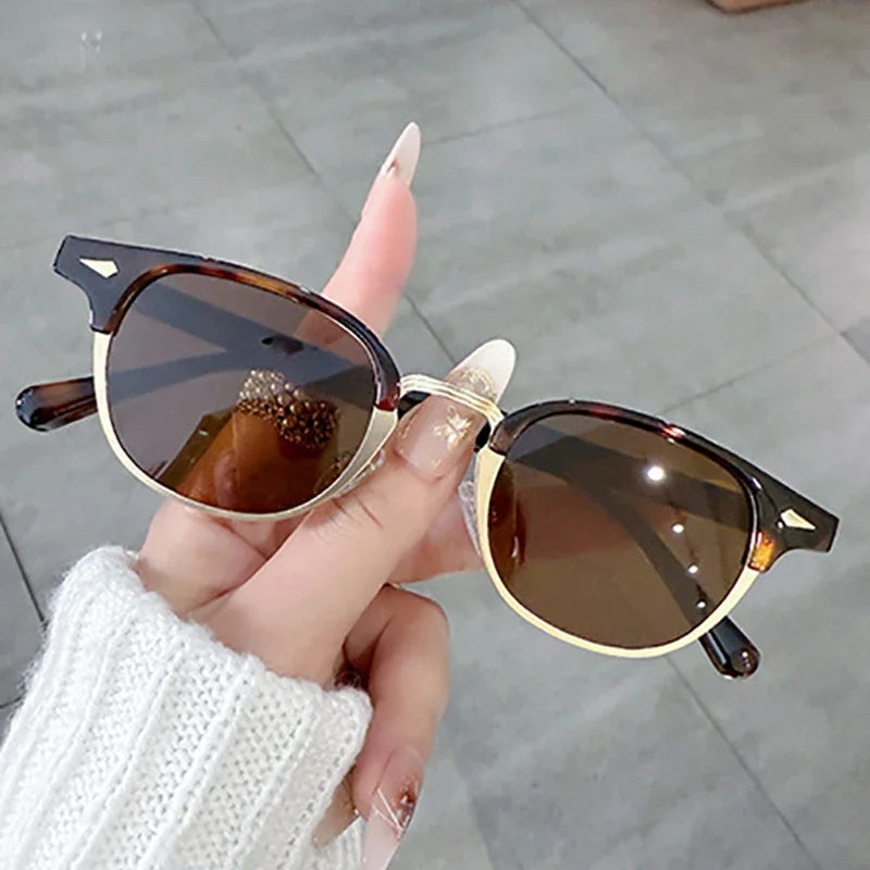 JNPCXI New Retro Classic Semi-Metal Oval Women Sunglasses Fashion Punk Men Rivets Shades UV400 Sun Glasses