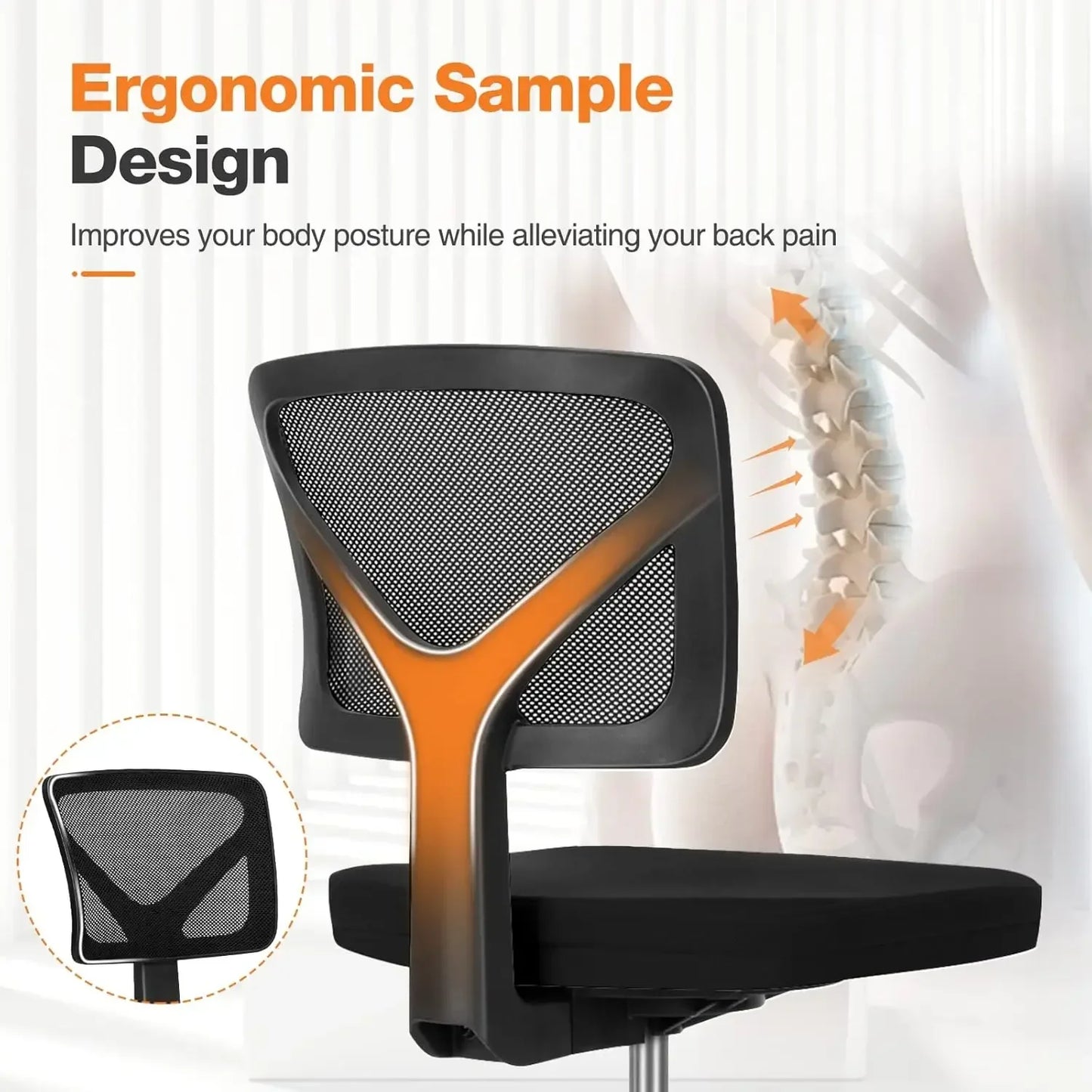 Ergonomic Low Back Computer Chair No Arms, Adjustable Rolling Mesh Swivel Chairs