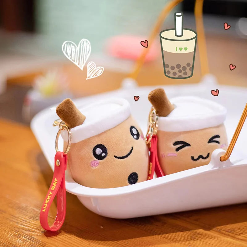 Kawaii Bubble Tea Keychain Soft Plush Toy Keychain Stuffed Boba Doll Cute Backpack Decoration Best Birthday Gifts for Girls