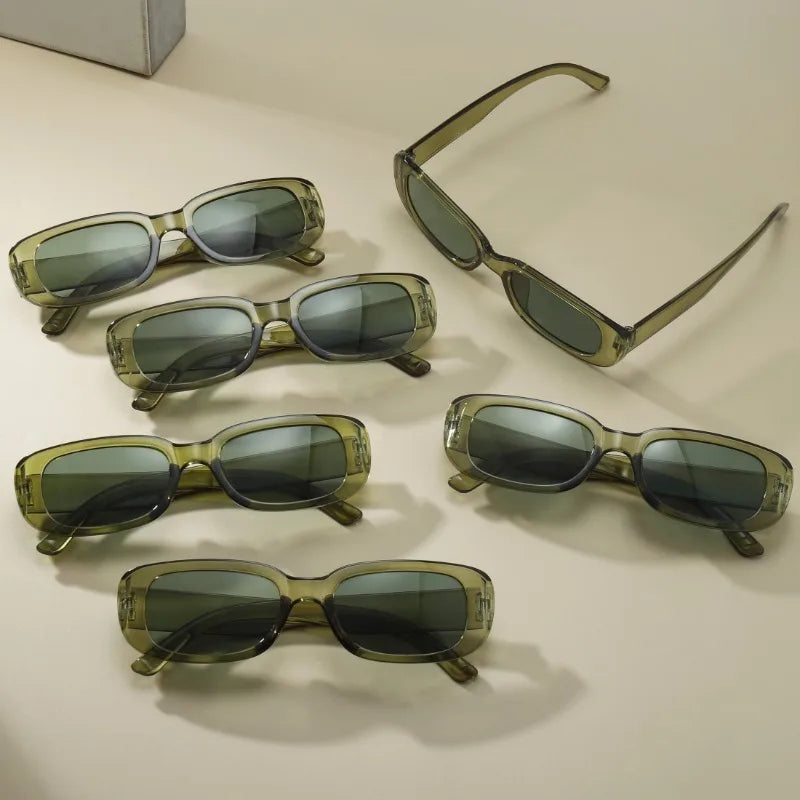 6pcs Retro Square Fashion Glasses - Unisex Green Tinted Fashion Shades for Everyday, Travel & Outdoor Activities