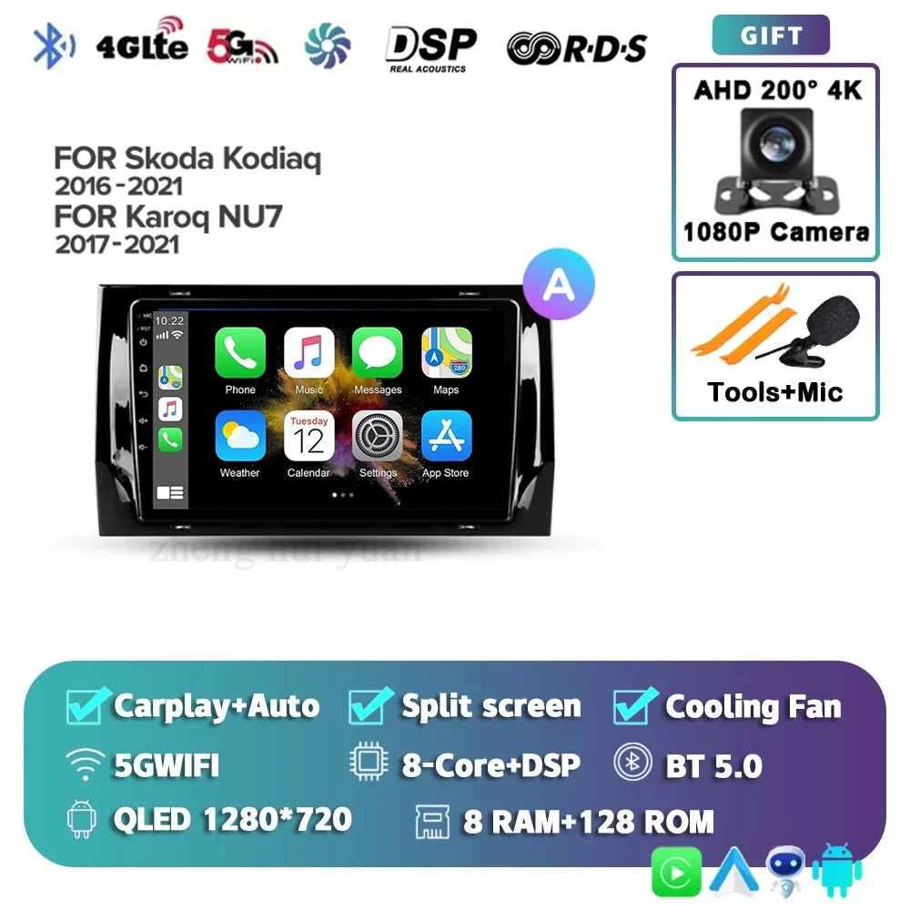 For Skoda Kodiaq 2016 - 2021 Android 15 4G WIFI Car Radio Carplay Auto Multimedia Stereo Video Player GPS Navigation 12+256GB BT