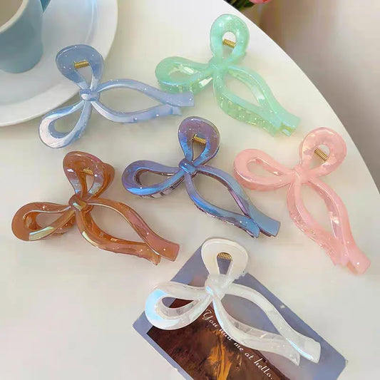 13cm/5.11in Gradient Bow Big Hair Clip for Woman Elegant Temperament Shark Clip Fashion Girl Ponytail Clip Hair Clamp