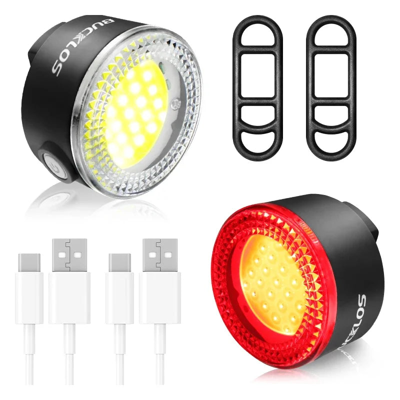 BUCKLOS Bicycle Light Set Highlight COB LED Front Rear Lamp Waterproof USB Rechargeable Bike Taillights Cycling Safety Headlight