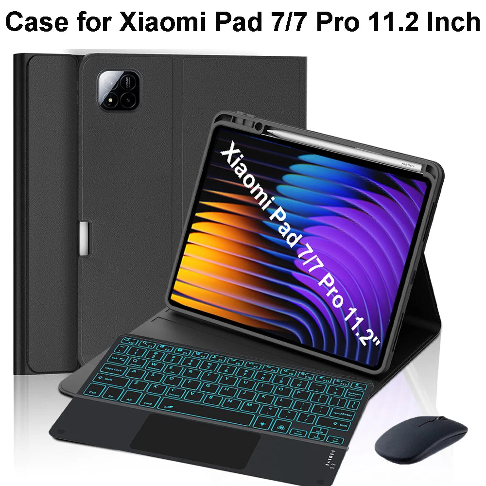 Xiaomi Pad 7 11.2 inch Case +Backlight keyboard + Mouse, Multi Language Keyboard