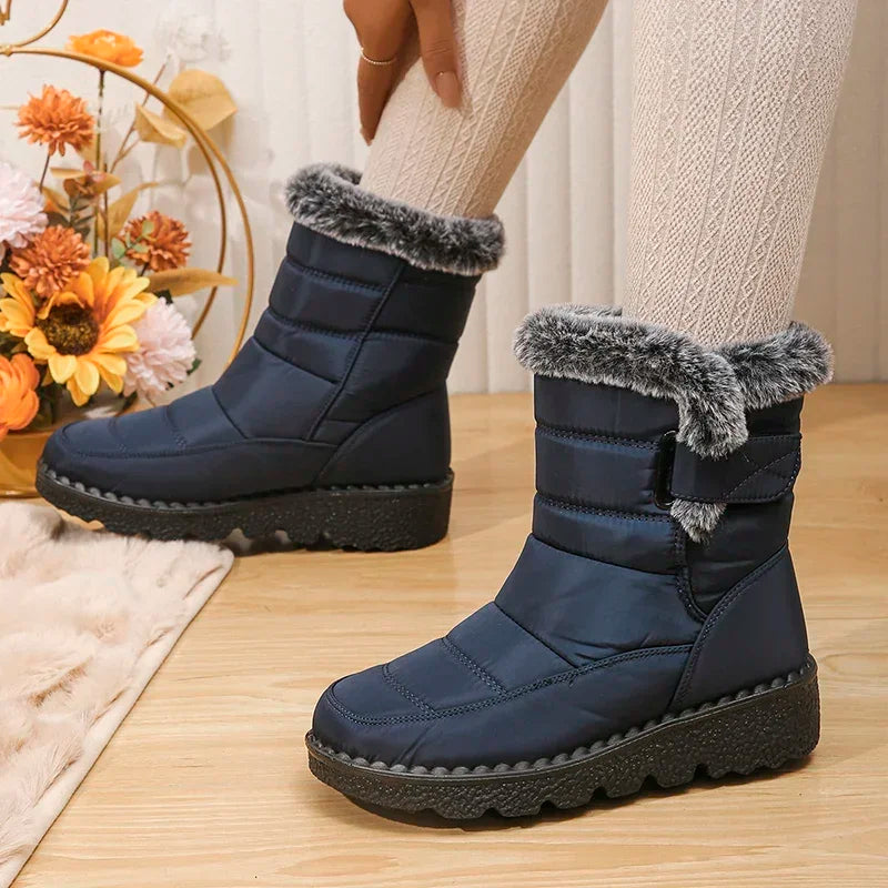 Faux Fur Thick Plush Ankle Boots Women 2025 Waterproof Non-Slip Snow Boots Woman Hook Loop Keep Warm Cotton Padded Shoes Female