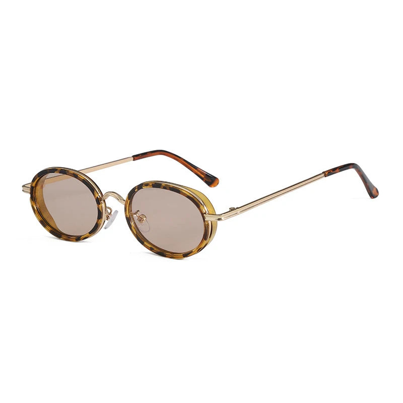 JNPCXI Fashion Small Oval Candy Color Sunglasses Women Green Leopard Shades UV400 Retro Men Punk Sun Glasses