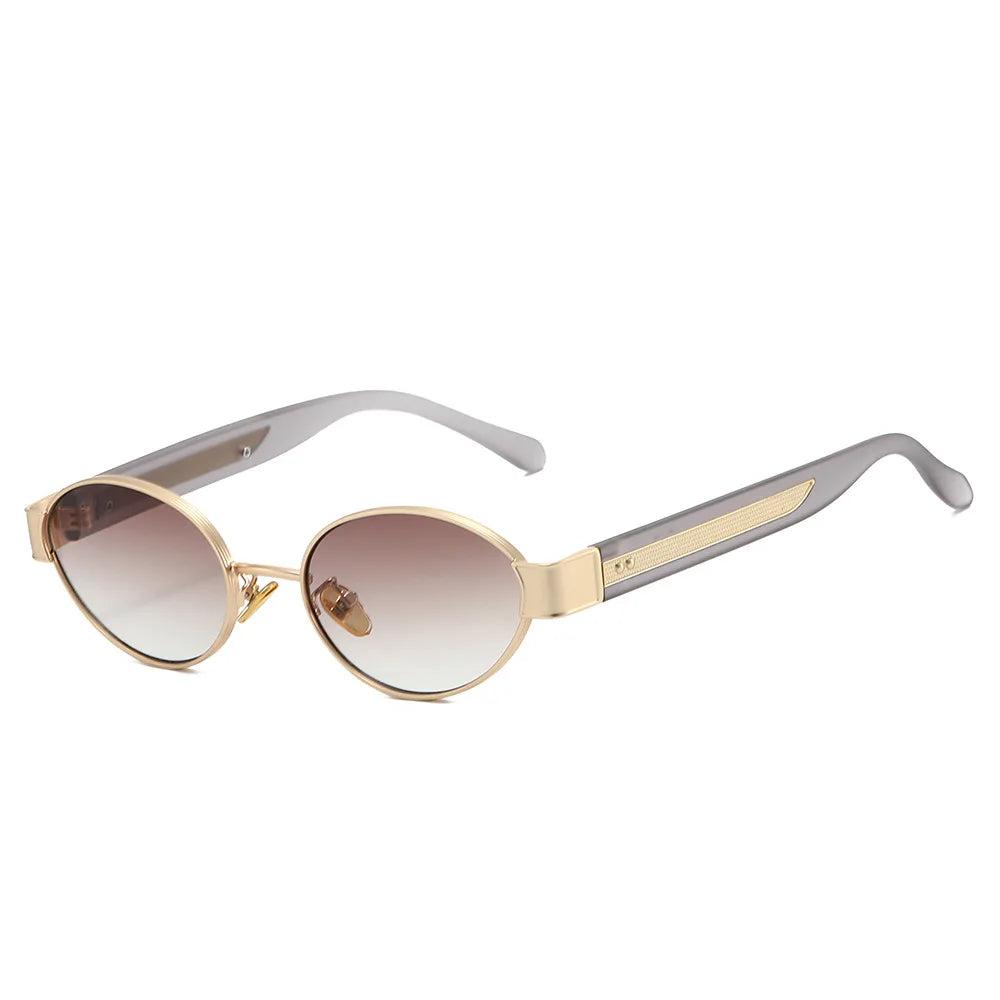 JNPCXI New Retro Oval Metal Rivets Women Luxury Sunglasses Fashion Punk Shades UV400 Trending Men Gradient Sun Glasses