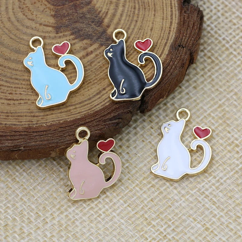 10Pcs Gold Plated Pink Enamel Cat Charms Pendant Jewelry Making Earrings Bracelet Necklace Accessories DIY Craft 20x16mm