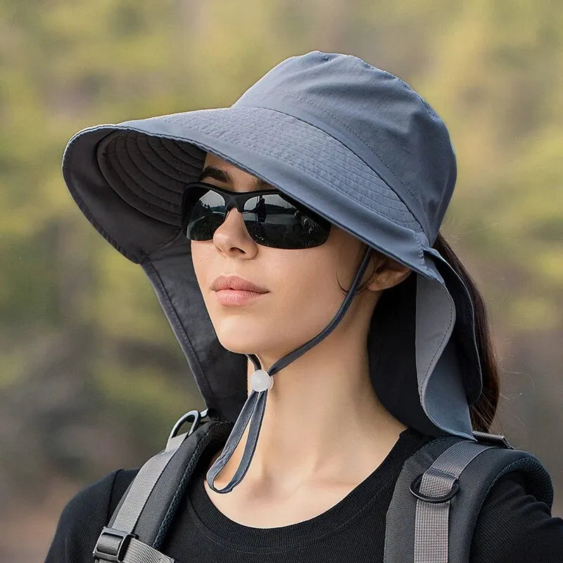 Xinbaoguan 100% Polyester 8062 Summer Outdoor Sunshade Hat, Horsetail Hole Folding Face Shading, WOMEN'S Fisherman Hat