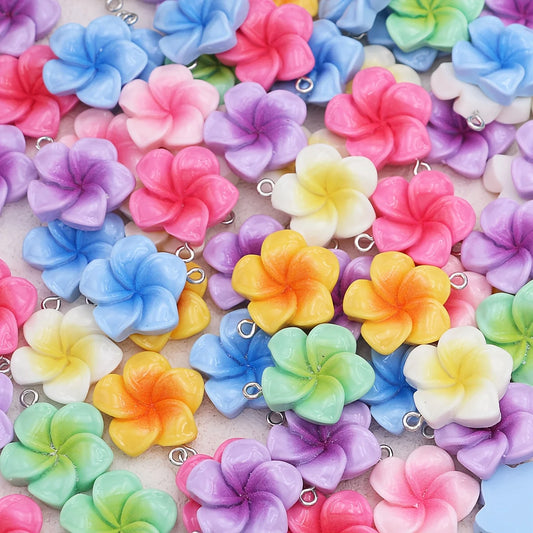 20 Assorted Colorful Frangipani Flower Charms And Egg Flower Pendants for Crafting Handmade Necklaces And Earrings