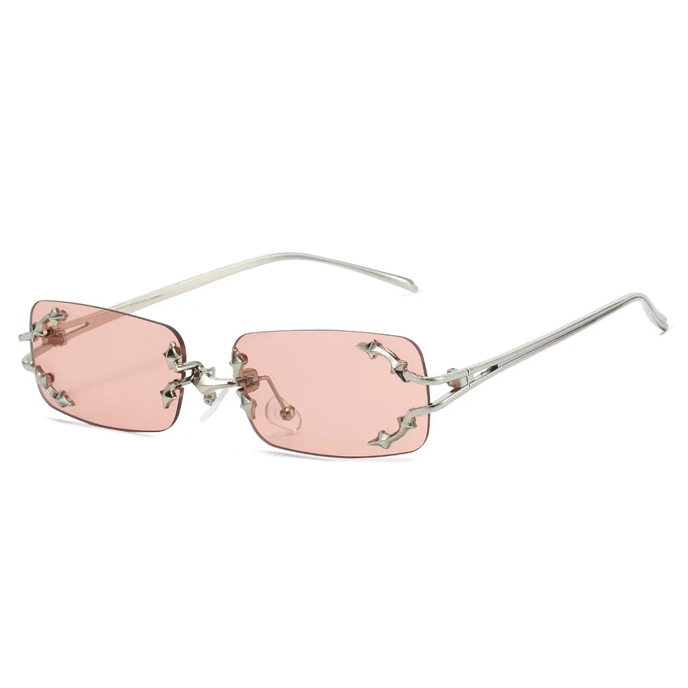 JNPCXI New Y2K Rimless Square Star Sunglasses for Women Fashion Vintage Hip Hop Driving UV400 Eyewear Frame Outdoor Men Punk