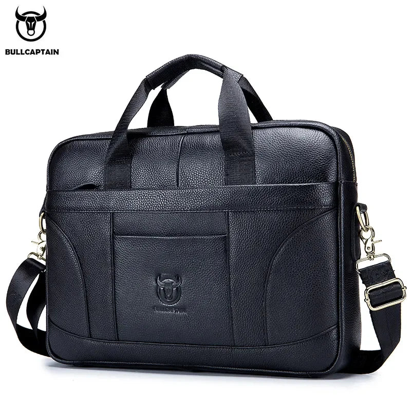 BULLCAPTAIN Men's Briefcase Men's Business Bags Can Be Used For 14-Inch Laptop Leather Shoulder Messenger Bag's Office Handbag