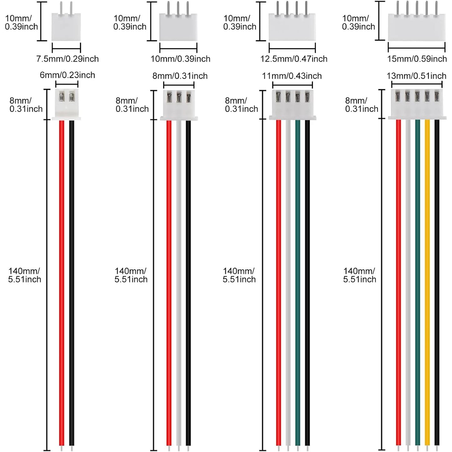 40 Pairs JST XH2.54 Connectors Wire Cable Plug Connectors 2 Pin 3 Pin 4 Pin 5 Pin XH 2.54mm Pitch Connector Kit XH 2.54mm Pitch