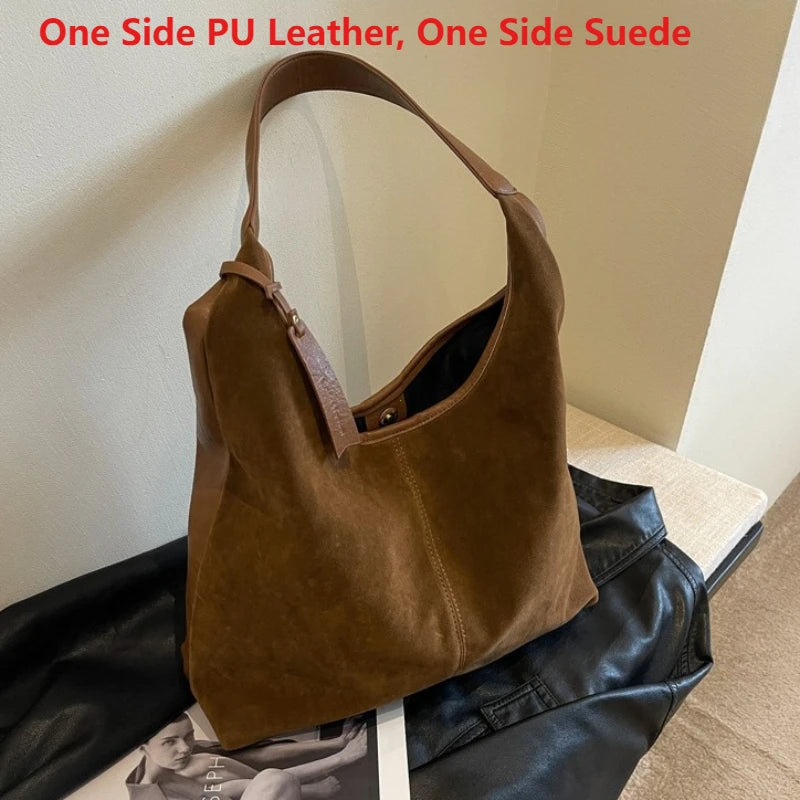 Women Suede Shoulder Bag with Zipper Hobo Bags Large Capacity Handbag Slouchy Bag Commuter Travel Bag Purses and Handbags