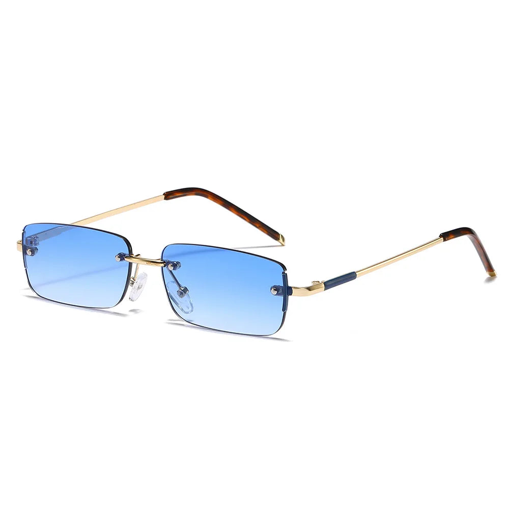 JNPCXI Fashion Rectangle Women Sunglasses Vintage Rimless Clear Ocean Gradient Lens Men UV400 Trending Sun Glasses