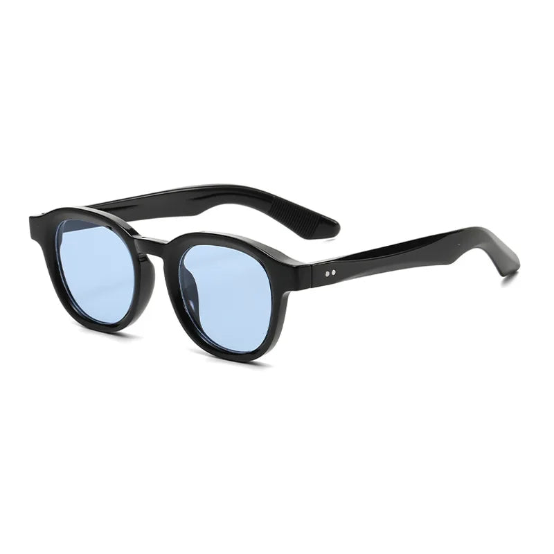 JNPCXI Retro Rivets Polarized Men Round Sunglasses Fashion Black Blue Trending Shades UV400 Women Clear Frame