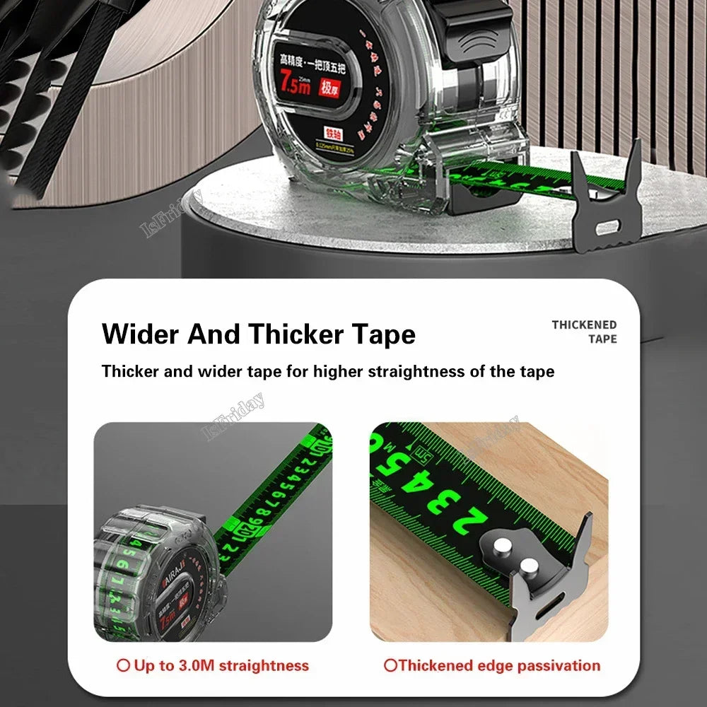 3/5m Fluorescence Tape Measure Thickened Transparent Woodwork Ruler High Carbon Steel Meter Gauge Distance Measuring Tape