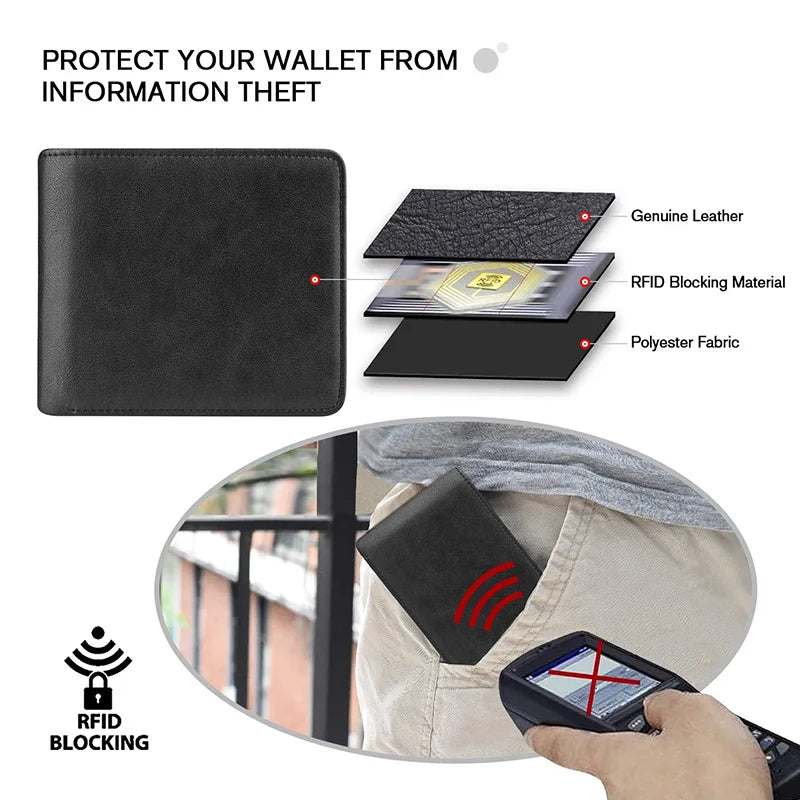 Minimalist Men Wallet with Zipper Coin Pocket RFID Credit Card Holder Tri-fold Multi-card Slot Document Holder Protective Cover
