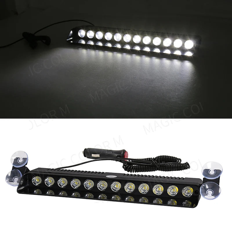 12 LED Car Strobe Lights Emergency Car Flash Parking Signal Warning Lamp Windshield Red/Blue/Yellow/White Waterproof 12V 12W