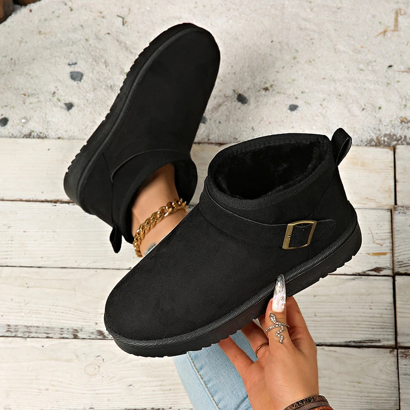 Faux Suede Winter Snow Boots Women Fashion Buckle Short Plush Platform Ankle Boots Woman Plus Size 42 Non Slip Warm Cotton Shoes