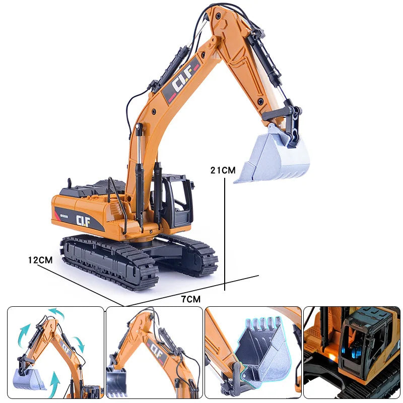 1/50 Excavator Forklift Snowplow Truck Model Car Toys Diecast Alloy Engineering Vehicle Rubber Tire Sound Light Toy Gift for Kid