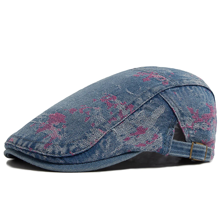 Spring Fashion Print Denim Women's Beret Summer Cotton Breathable Soft Top Sun Visor Hat Men Flat Cap Newsboy Caps Adjustable