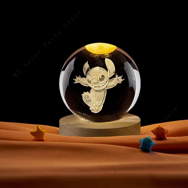 5cm Lilo and Stitch Disney Unique 3D Crystal Ball Lamp LED Luminous Night Light