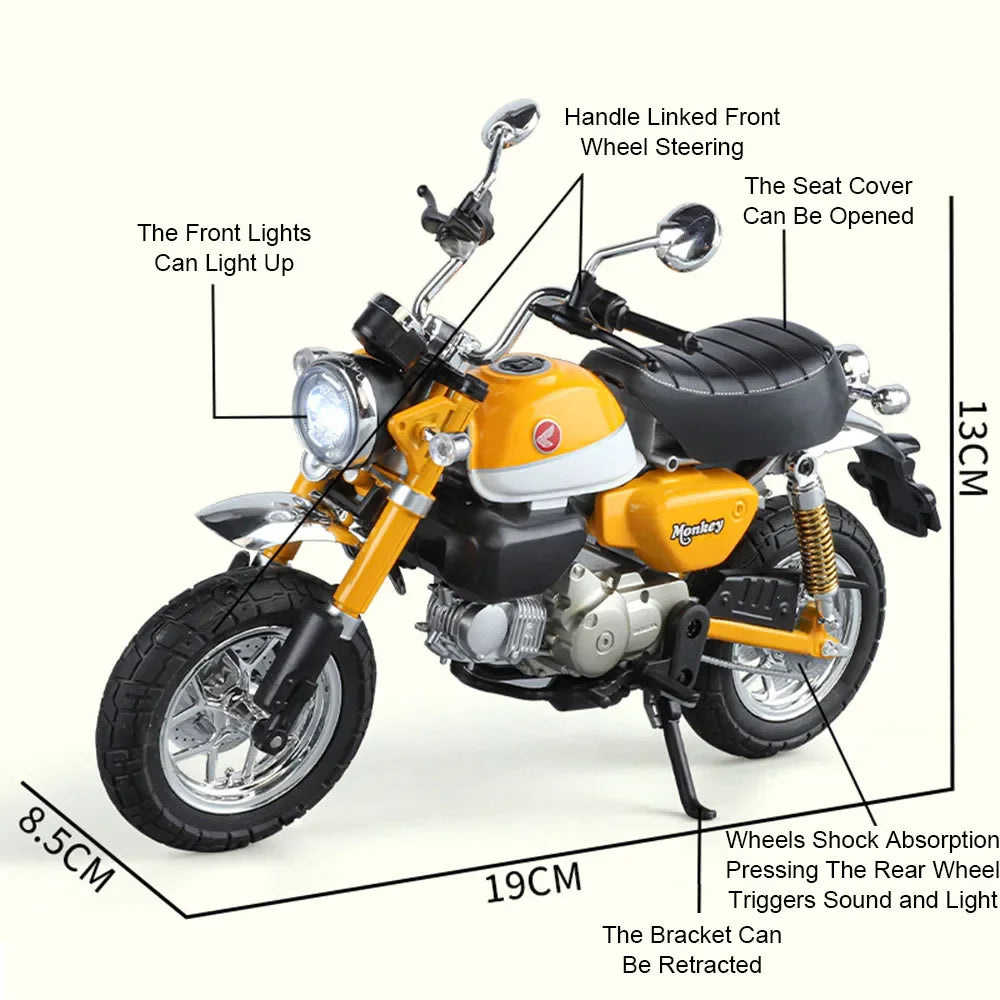 1:9 Honda CBR1000 Monkey Alloy Motorcycle Model Diecast Toys Front Wheel Steering Light Miniature Vehices Children Birthday Gift