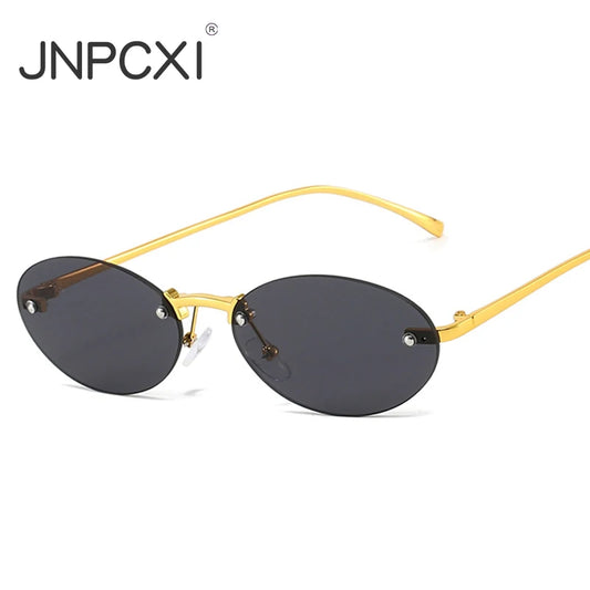JNPCXI New Retro Rimless Metal Oval Sunglasses Women Fashion Gold Black Candy Color Shades UV400 Men Punk Sun Glasses