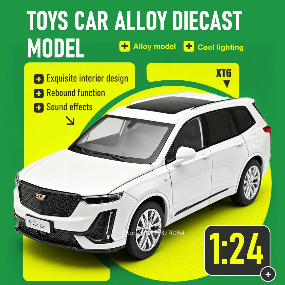 1:24 XT6 X5M Miniature Toy Diecast Alloy Model Car Front Wheel Steering with Sound Light Pull Back Vechie Exquisite Collectibles