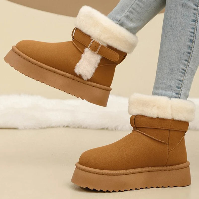 Ankle Strap Detor Snow Boots for Women Winter Chic Faux Suede Platform Snow Boots Woman Non Slip Warm Plush Booties Mujer